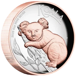 2025 Australia 5 oz Sølv Koala Proof HR Gilded M/Etui & COA "Forhåndssalg"