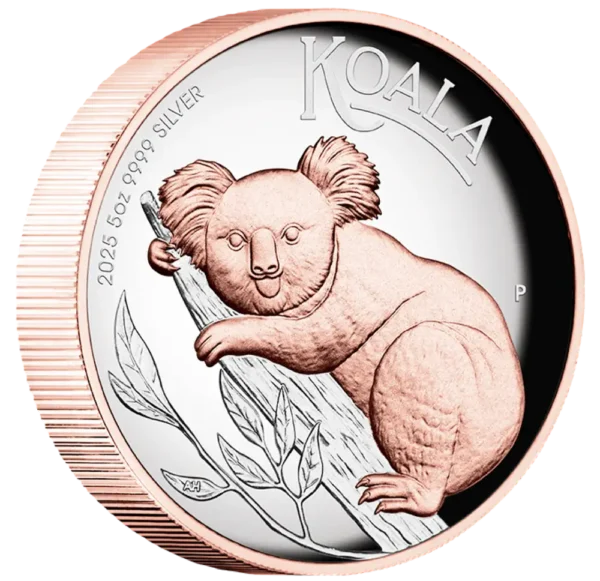 2025 Australia 5 oz Sølv Koala Proof HR Gilded M/Etui & COA "Forhåndssalg"