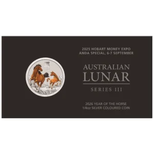 2026 Australia 1/4 oz Sølv Lunar S3 Year of the Horse Farget ANDA Special M/Kort "Forhåndssalg"
