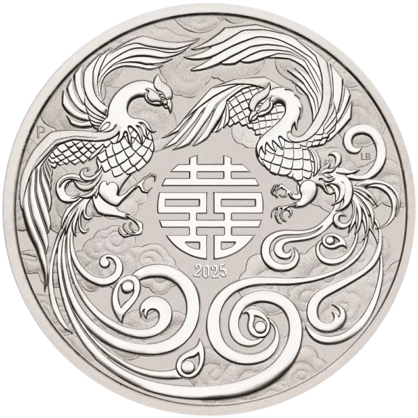 2025 Australia 1 oz Sølv Myths and Legends - Double Phoenix BU M/Kapsel "Forhåndssalg"