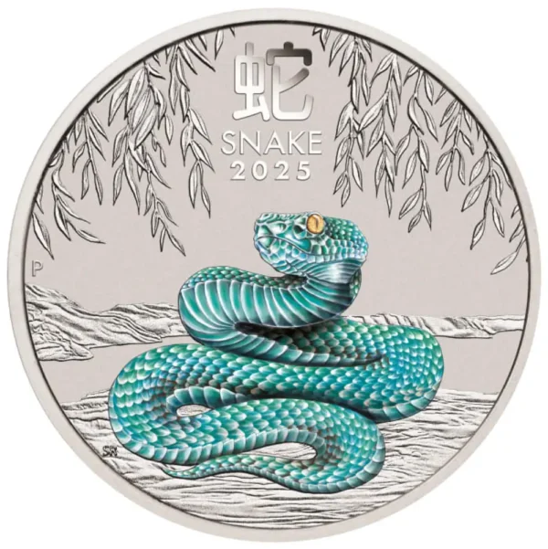 2025 Australia 2 oz Sølv Lunar S3 Year of the Snake Farger BU M/Kapsel "Forhåndssalg"