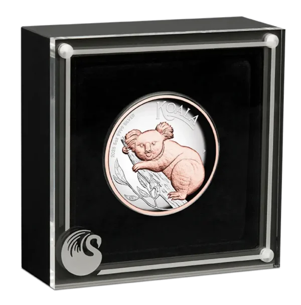 2025 Australia 5 oz Sølv Koala Proof HR Gilded M/Etui & COA "Forhåndssalg" - Bilde 4