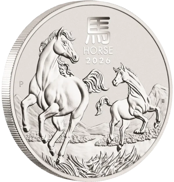 2026 Australia 5 oz Sølv Lunar S3 Year of the Horse BU M/Kapsel "Forhåndssalg" - Bilde 3