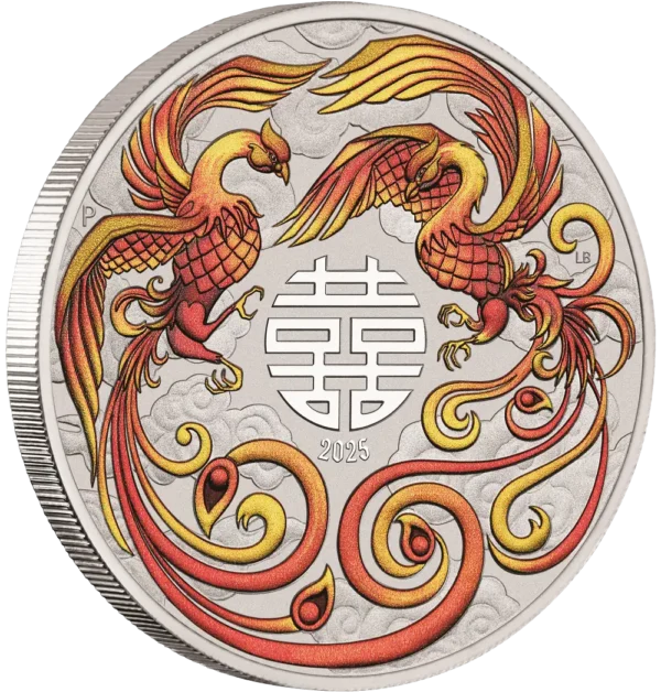 2025 Australia 1 oz Sølv Myths and Legends - Double Phoenix Red Farget BU M/Kapsel "Forhåndssalg" - Bilde 3