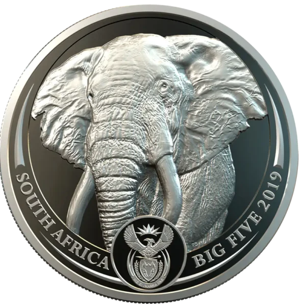 2019 Sør Afrika 1 oz Platina Big Five - Elephant Proof M/Air-tite kapsel & COA