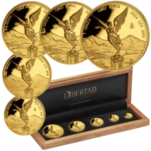 2024 Mexico 1,9 oz Gull 5 Coin Gold Libertad Proof Sett M/Etui & COA | TILBUD