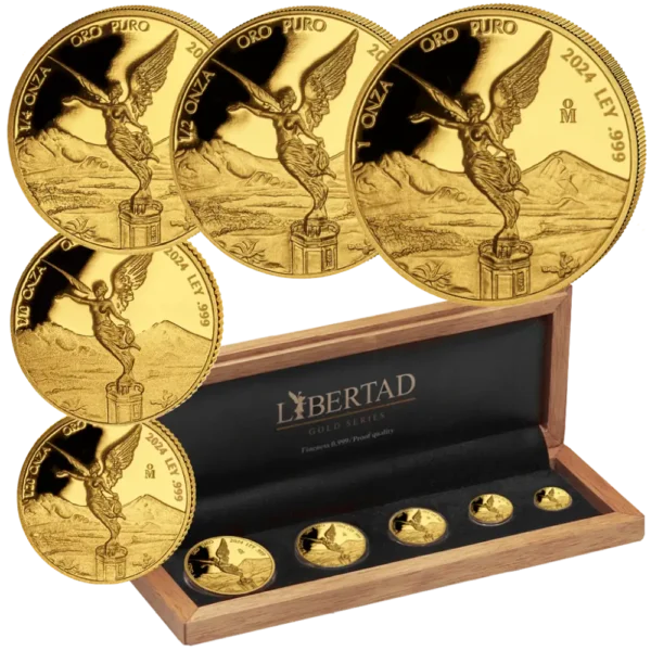 2024 Mexico 1,9 oz Gull 5 Coin Gold Libertad Proof Sett M/Etui & COA