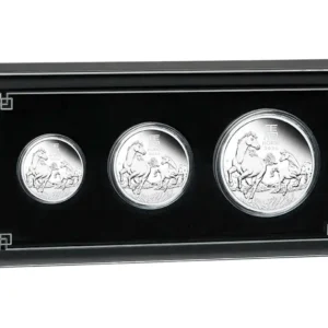 2026 Australia 3,5 oz Sølv Lunar S3 Year of the Horse Proof Three-Coin Set M/Etui & COA "Forhåndssalg"