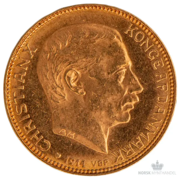 1914 Danmark 20 Kroner 8,06 gram Gull Kv 01 M/Saflip & Garantibevis - Bilde 2