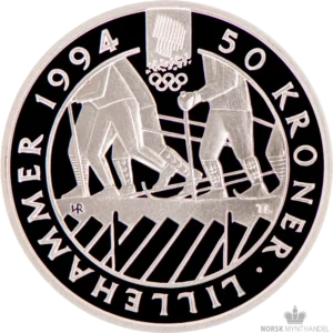 1993 Norge 1/2 oz Sølv 50 Kroner OL Lillehammer - Massemønstring Proof M/Kapsel
