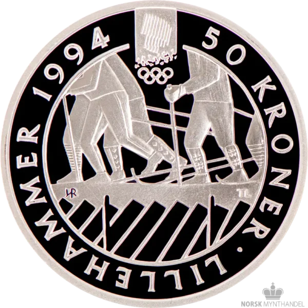 1993 Norge 1/2 oz Sølv 50 Kroner OL Lillehammer - Massemønstring Proof M/Kapsel