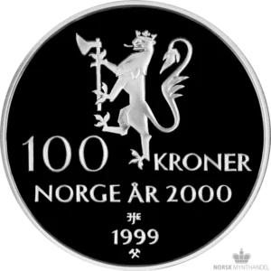 2000 Norge 1 oz Sølv 100 Kroner Tusenårsmynten Proof M/Etui & COA