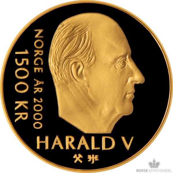 2000 Norge 1/2 oz Gull 1500 Kroner Tusenårsmynten Proof M/Etui & Garantibevis - Bilde 2