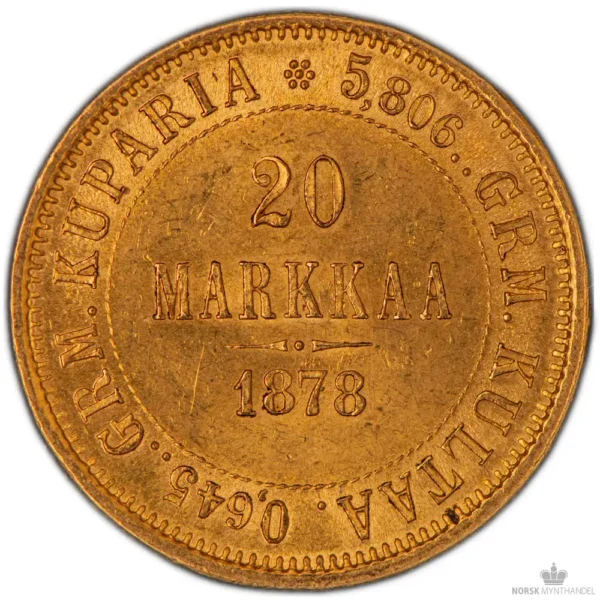 1878 Finland 20 Markkaa 5,8 gram Gull Kv 01 M/Saflip & Garantibevis - Bilde 2