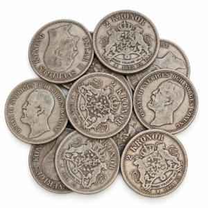 1876–1907 Sverige 2 Kronor Sølvmynt Oscar II Sirkulert – Tilfeldig årstall og motiv