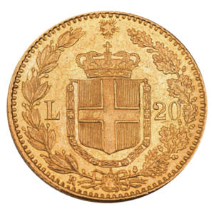 1882 Italia 20 Lire 5,8 gram Gullmynt Kv 1+ (med ripe) M/Saflip & Garantibevis