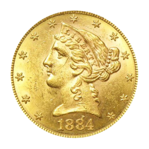 1884-S USA 5$ 0.2419 oz Gullmynt Liberty Head VF M/Saflip & Garantibevis