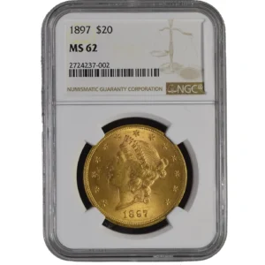1897 USA 20$ 0.9675 oz Gull Liberty Head Double Eagle MS62 NGC