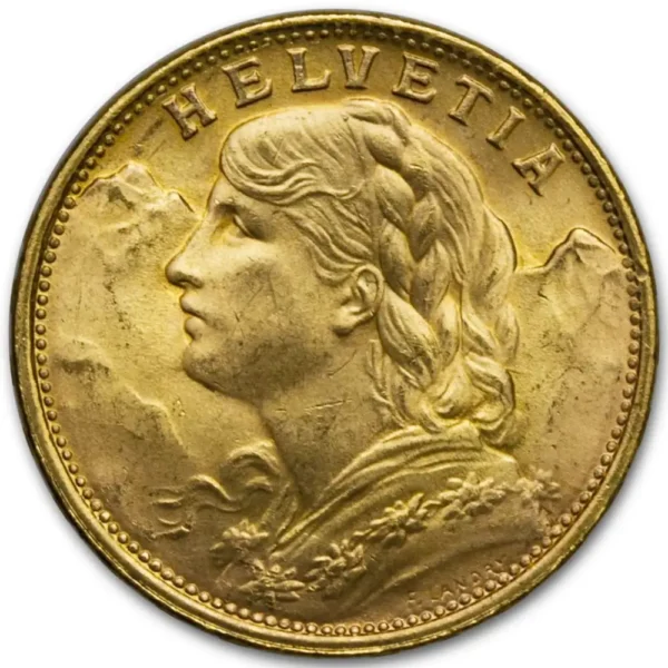 1949-B Sveits 20 Franc 5,8 gram Gull Kv AU M/Saflip & Garantibevis - Bilde 2