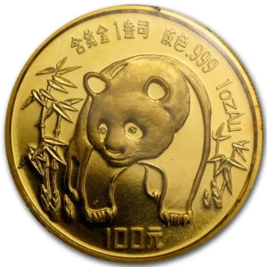 1986 Kina 1 oz Gull Panda BU med "Spots" M/Kapsel