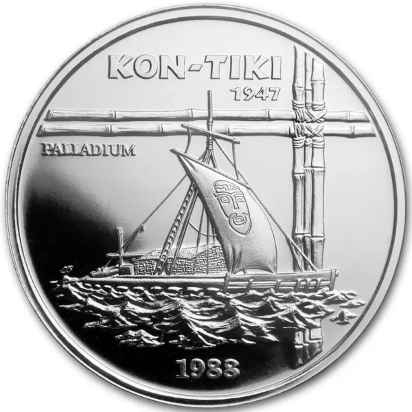 1988 Samoa 1 oz Palladium Kon-Tiki Proof M/Kapsel