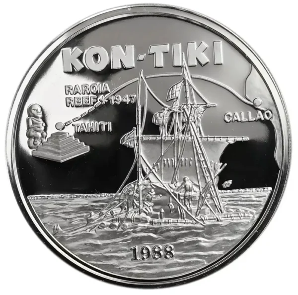 1988 Samoa 1 oz Sølv Kon-Tiki Proof M/Kapsel