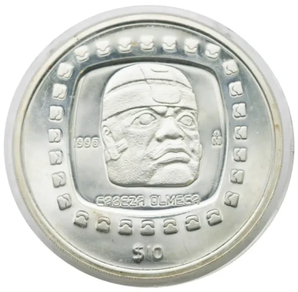 1996 Mexico 5 oz Sølv Cabeza Olmeca Proof Anmerking