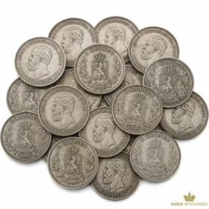 1878-1904 Norge 12 Gram Sølvmynt 2 kroner Oscar II Sirkulert