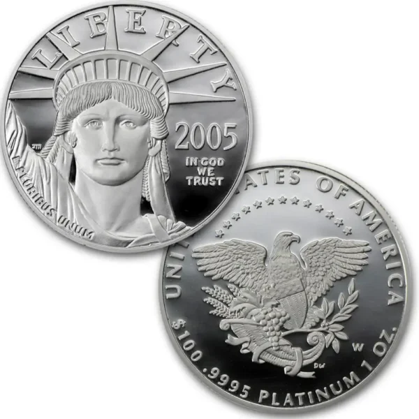 2005 USA 1,85 oz Platina American Platinum Eagle Set Proof M/Etui & COA - Bilde 5