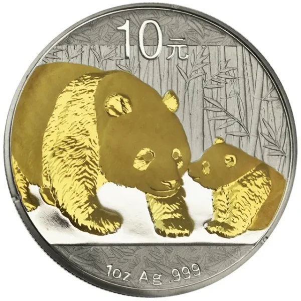 2011 Kina 1 oz Sølv Panda Gilded BU M/Kapsel