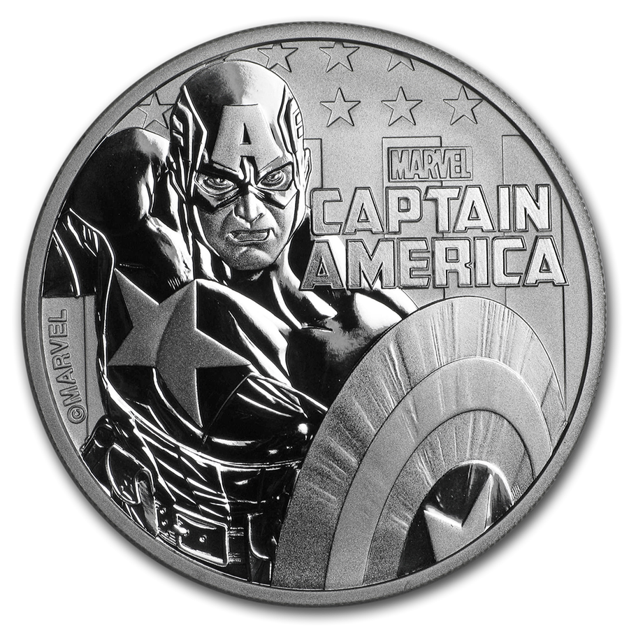 2019 Tuvalu 1 oz Sølv Marvel Series "Captain America" BU