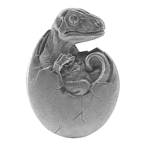 2021 Chad 2 oz Sølv "Hatched Series - Velociraptor" Antikk High Relief M/Etui & COA