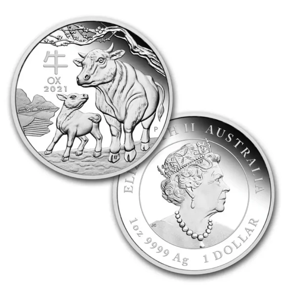 2021 Australia 3,5 oz Sølv Lunar S3 Year of the Ox Proof Three-Coin Set M/Etui & COA - Bilde 3