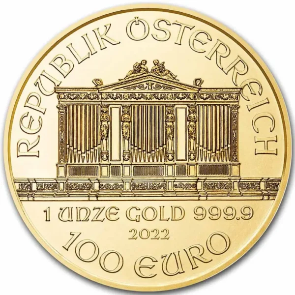 2022 Østerrike 1 oz Gull Philharmonic BU M/Air-tite kapsel - Bilde 2
