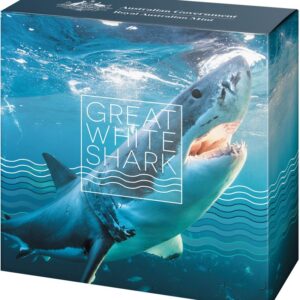 2022 Australia 1 oz Sølv "Australia`s Most Dangerous - Great White Shark" Farget Proof M/Etui & COA