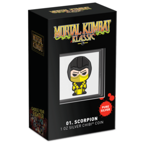 2022 Niue 1 oz Sølv Chibi "Mortal Kombat Klassic - Scorpion" Proof M/Etui & COA