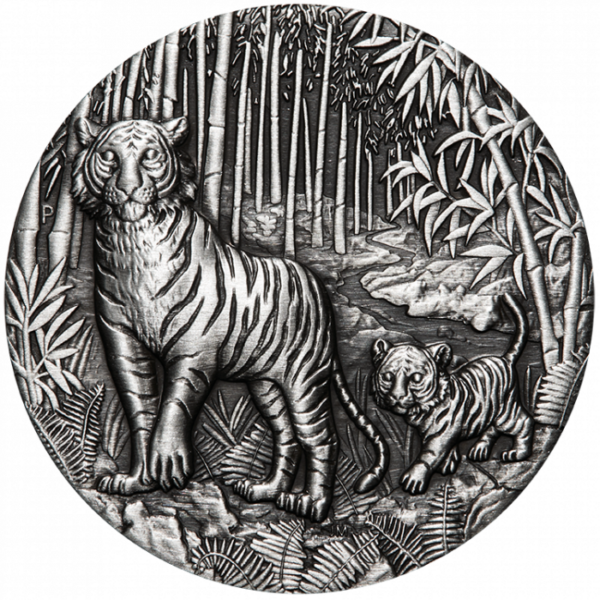 2022 Australia 2 oz Sølv Lunar S3 "Year of the Tiger" Antiqued M/Etui & COA