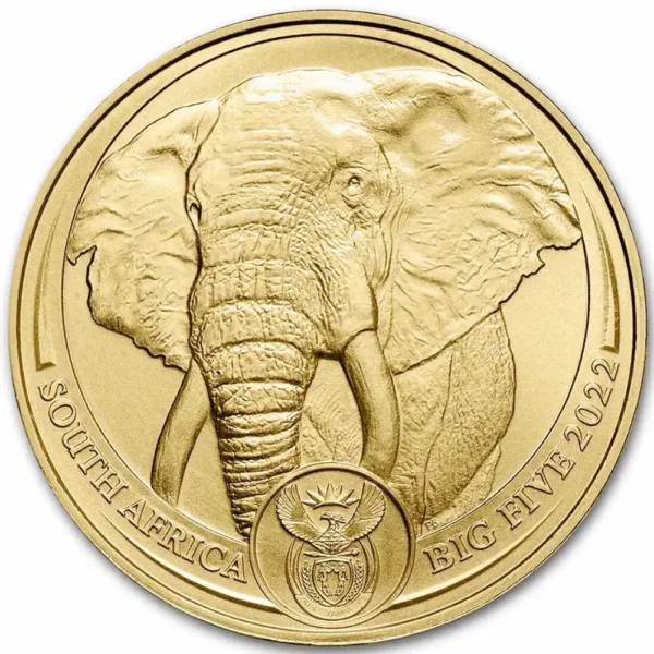 2022 Sør-Afrika 1 oz Gull Big Five Elephant BU M/Air-tite kapsel