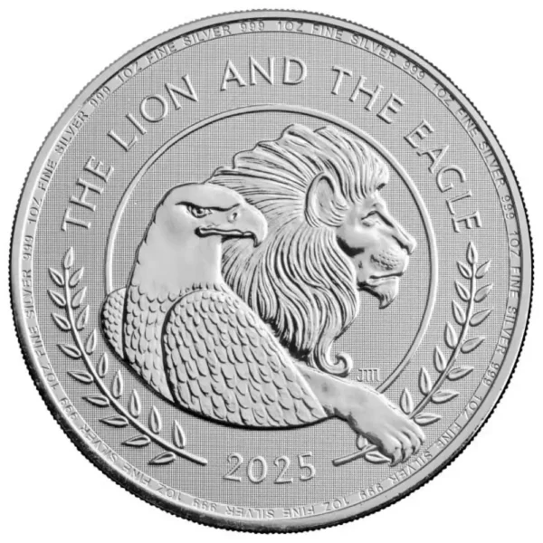 2025 Storbritannia 1 oz Sølv Lion & Eagle BU