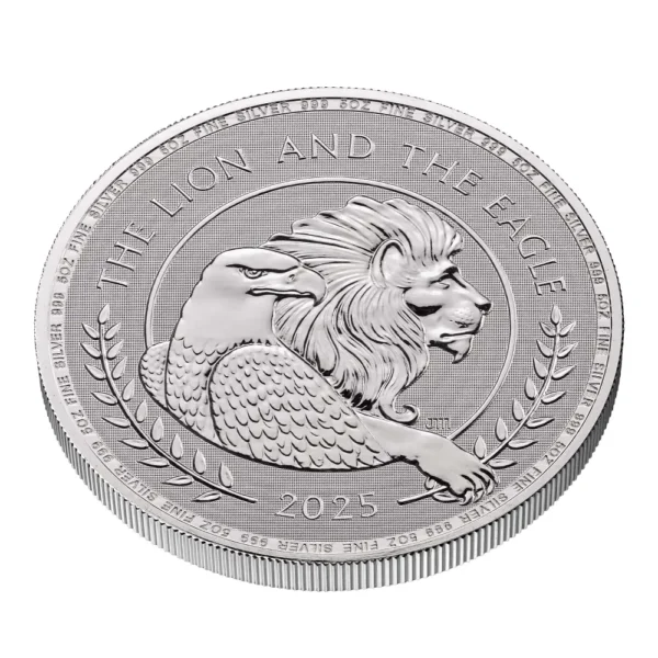 2025 Storbritannia 5 oz Sølv Lion & Eagle BU M/Kapsel - Bilde 3