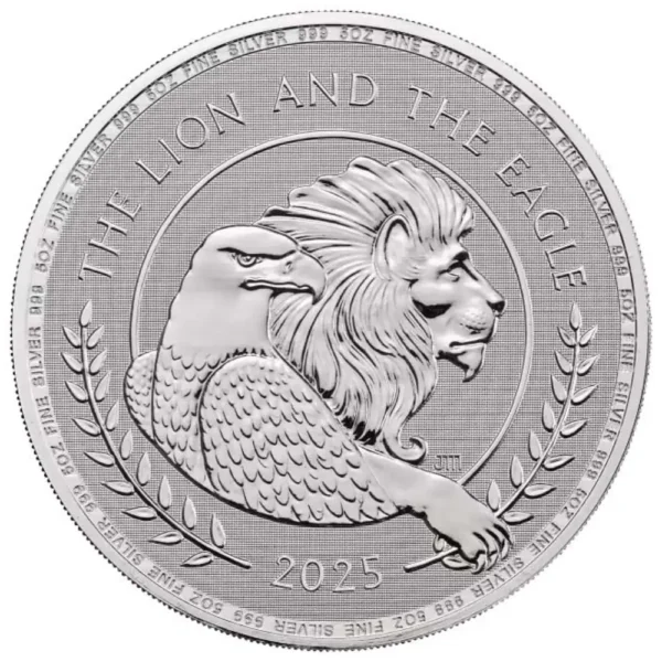 2025 Storbritannia 5 oz Sølv Lion & Eagle BU M/Kapsel