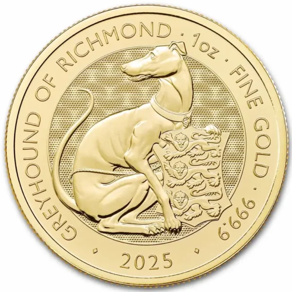 2025 Storbritannia 1 oz Gull Tudor Beasts - Greyhound of Richmond BU M/Air-tite kapsel