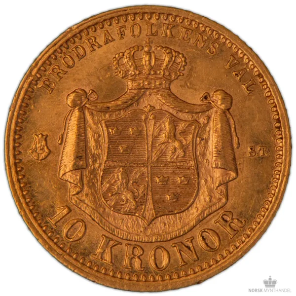 1874 Sverige 10 Kronor 4,03 gram Gull Kv 01 M/Saflip & Garantibevis