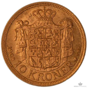 1908 Danmark 10 Kroner 4,03 gram Gull Kv 01 M/Saflip & Garantibevis