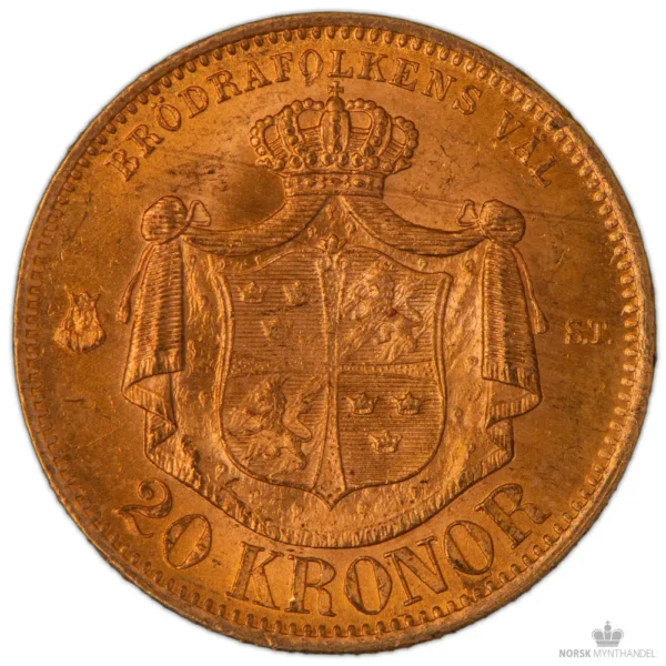 1875 Sverige 20 Kronor 8,06 gram Gull Kv 01 M/Saflip & Garantibevis