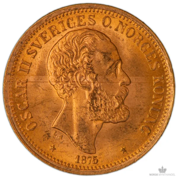 1875 Sverige 20 Kronor 8,06 gram Gull Kv 01 M/Saflip & Garantibevis - Bilde 2