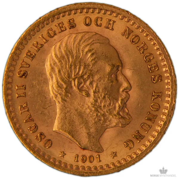 1901 Sverige 5 Kronor 2,02 gram Gull Kv Svak 01 M/Saflip & Garantibevis - Bilde 2