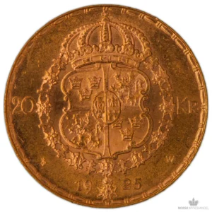 1925 Sverige 20 Kronor 8,06 gram Gull Kv God 01 M/Saflip & Garantibevis