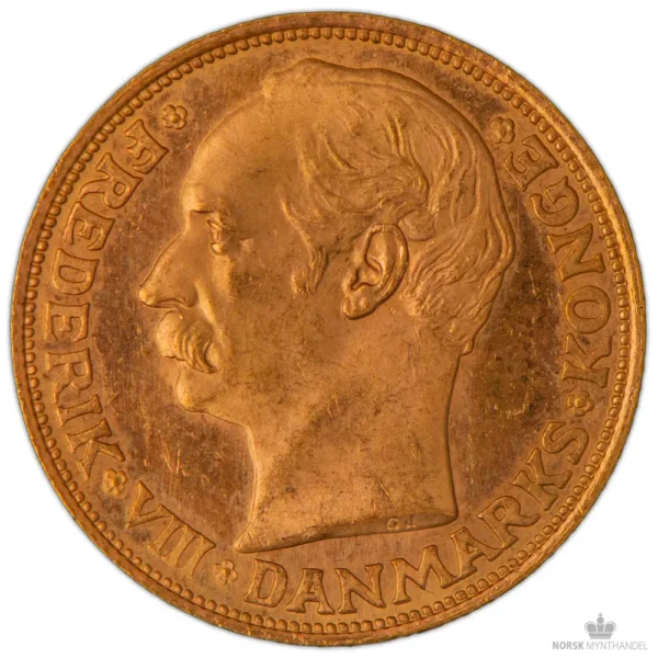 1908 Danmark 20 Kroner 8,06 gram Gull Kv 01 M/Saflip & Garantibevis - Bilde 2