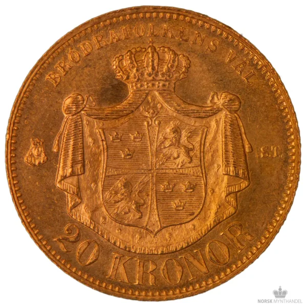 1873 Sverige 20 Kronor 8,06 gram Gull Kv 01 M/Saflip & Garantibevis